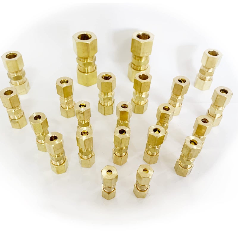 Legines Brass Compression Tube Fitting, Comp Union Coupling Assortment Kit 1/8", 3/16", 1/4", 5/16", 3/8" & 1/2" 6 Sizes (22 Pcs) - Image 2
